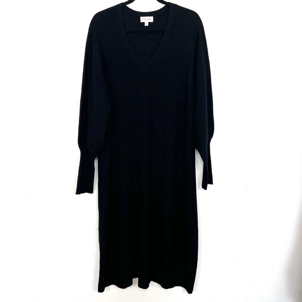 Molly & Isadora Black Sweater Dress V-Neck‎ Ribbed Knit 2X